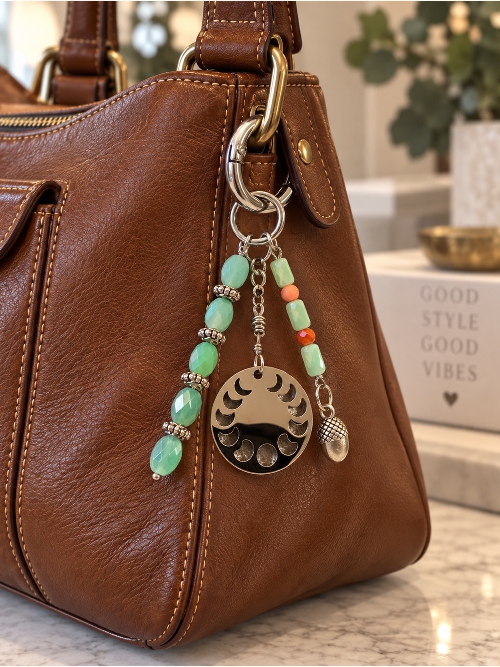 Handmade Nature-Inspired Bag Charm with Glass Beads